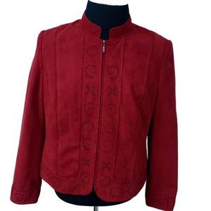 Conrad C Collection Womens 14 Red Faux Suede Full Zip Long Sleeve Jacket
